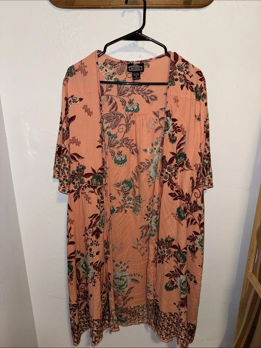 Angie Peach Floral Open-Front Kimono - Picture 1 of 4